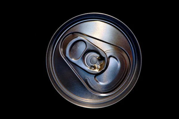 Closeup aluminum drink can in black — Stock Photo, Image