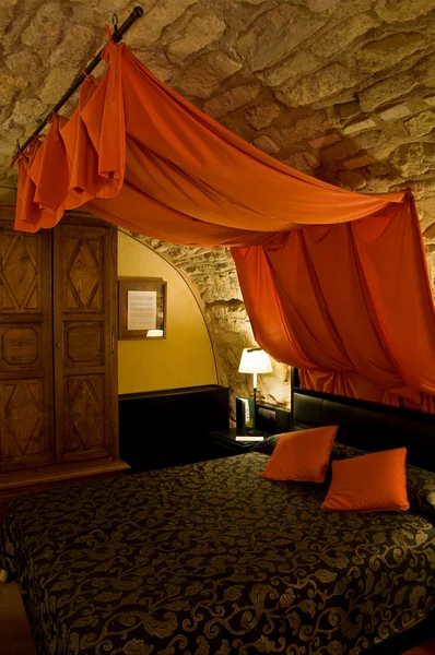 stock image Bed with Canopy in a Bedroom. European Castle