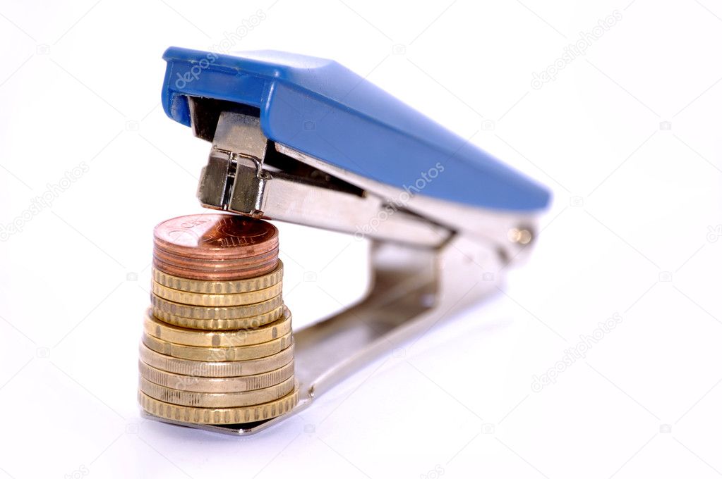 Stapler with coins