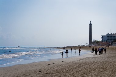 maspalomas Beach'te deniz feneri. Las palmas de gran canaria. spai