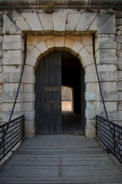 Door of Chinchón Castle in Madrid. Spain