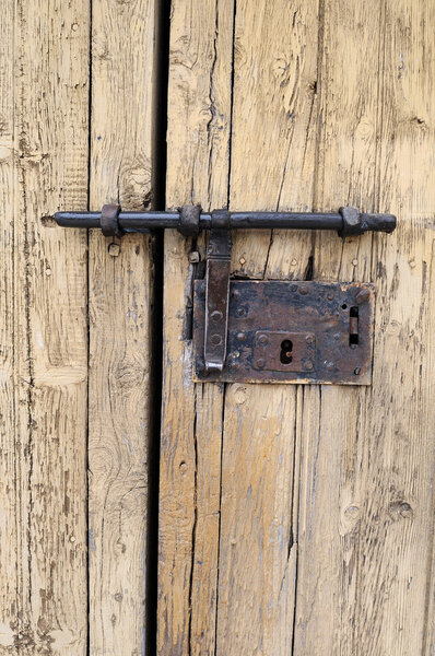 Traditional door lock l in LUZON. Guadalajara . Castille - La Mancha . SPAIN Cerradura de puerta tradicional en LUZON . Guadalajara. Castilla - La Mancha. ES