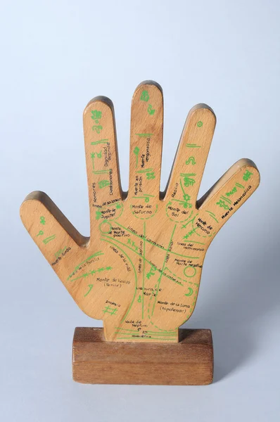 stock image Wooden hand palmistry.