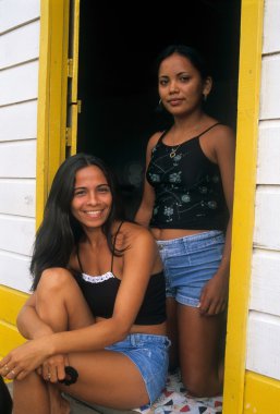 Women in the door of his house.Alenquer (Amazonas) BRAZIL clipart
