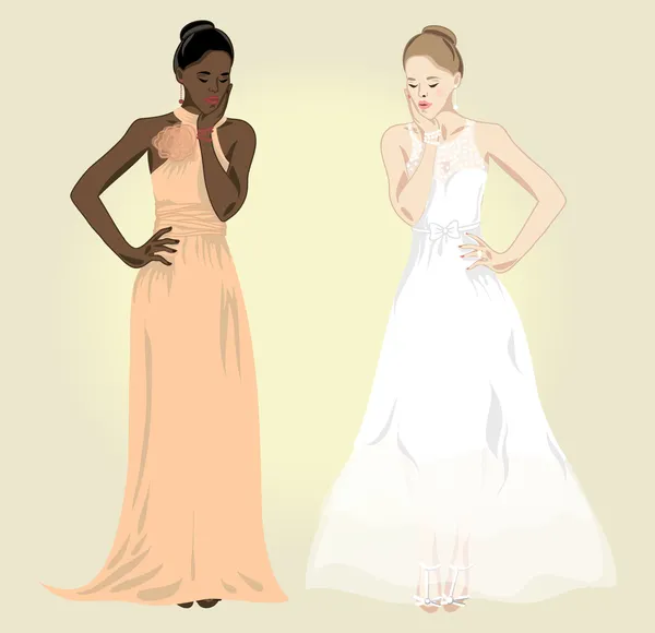Two vector woman in evening dresses — Stock Vector