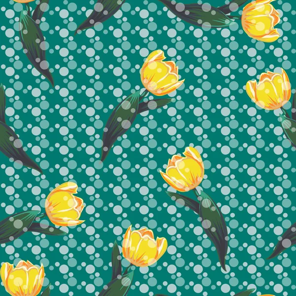 Бесшовная текстура с желтыми тюльпанами — стоковый вектор