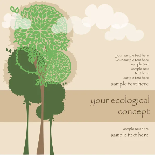 生態学の概念のための緑の木々 とベクトル カード — ストックベクタ