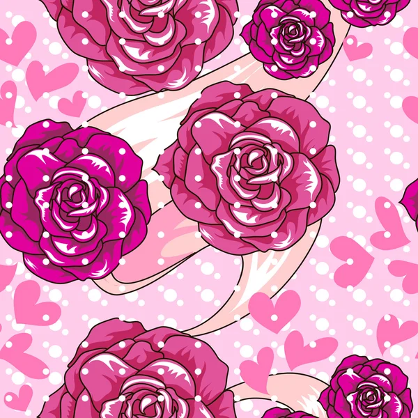 Texture vectorielle avec roses et coeurs — Image vectorielle