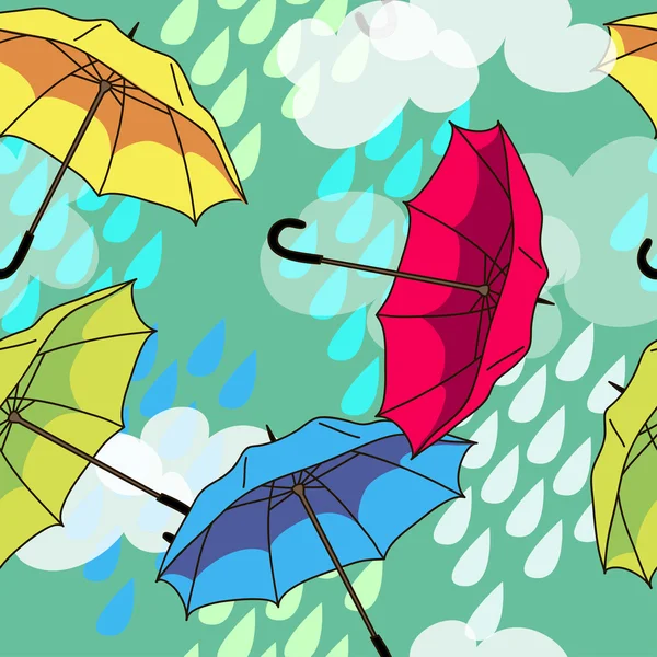 Vektorové bezešvé vzor s barevné deštníky a mraky — Stockový vektor