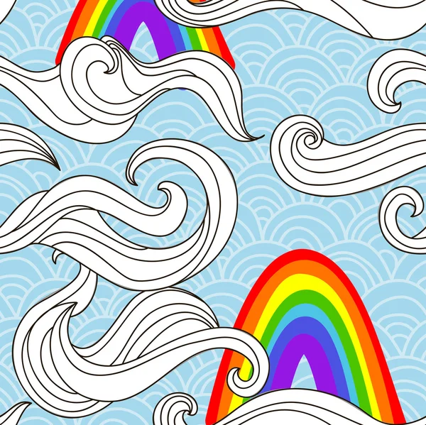 Modèle vectoriel avec nuages et arc-en-ciel — Image vectorielle