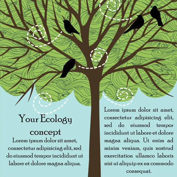 Carte vectorielle avec arbre et oiseaux — Image vectorielle