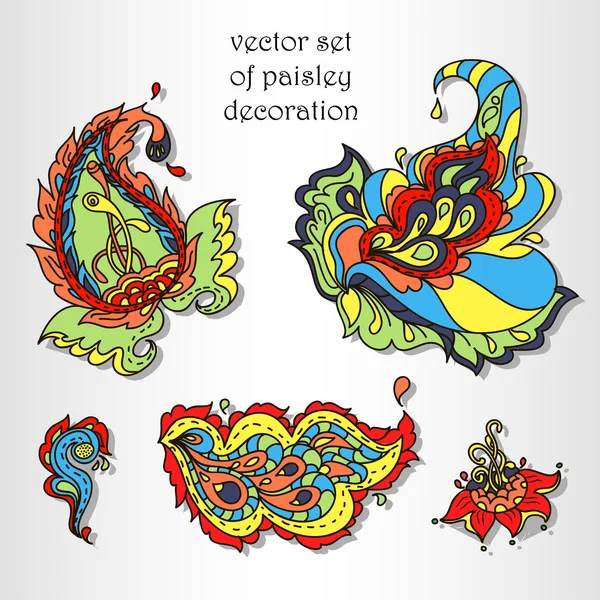 Colección decorativa vectorial con colorido ornamento paisley — Vector de stock
