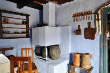 Traditional romanian house interior in Transylvania, Romania clipart