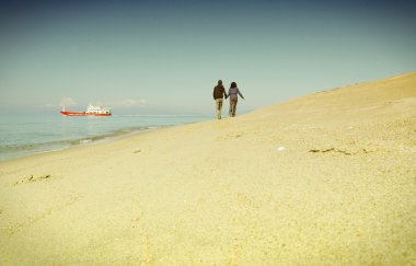 Walking lovers on the beach clipart