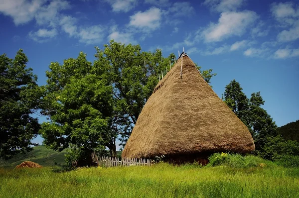 Houten huis van de oude boer in Transsylvanië — Stockfoto