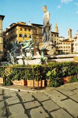 Fontana del nettuno yakınındaki palazzo vecchio, florence, İtalya