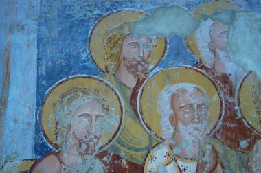 Ancient fresco, murals in Ghelinta (Gelence) church. Transylvania, Romania clipart