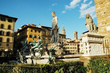 Fontana del nettuno yakınındaki palazzo vecchio, florence, İtalya