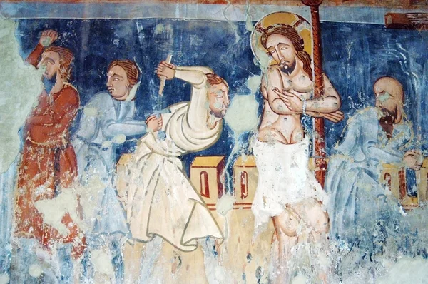 Ancienne fresque, peintures murales à l'église Ghelinta (Gelence). Roumanie — Photo