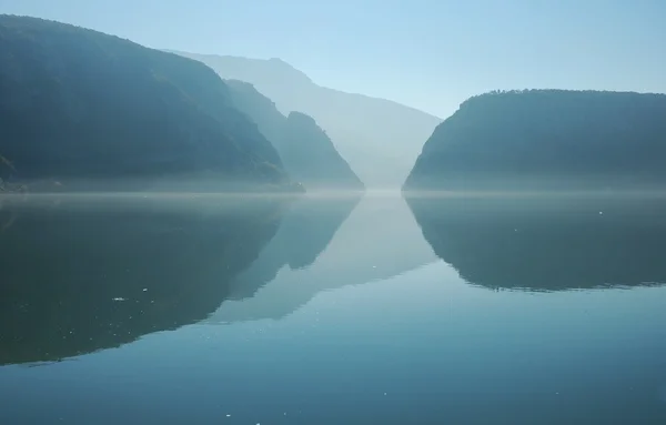 stock image Danube river and the Cazanele gorge.