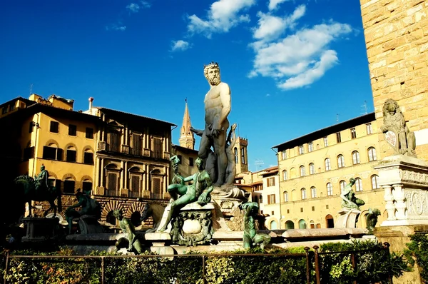 Fontana del nettuno poblíž palazzo vecchio, Florencie, Itálie — Stock fotografie