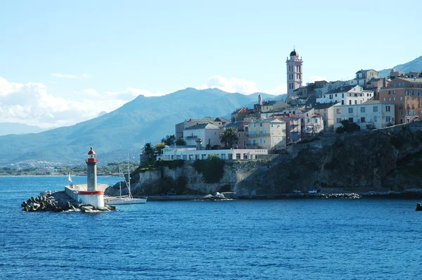 Bastia, vue sur le port, le phare et la ville. Corse, France — Photo