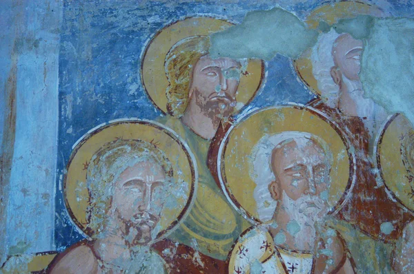Frescă antică, picturi murale în biserica Ghelinta (Gelence). Transilvania, Romania — Fotografie, imagine de stoc