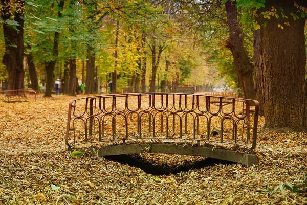 Liten gångbro i en park med höstfärger — Stockfoto
