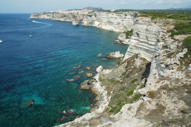 Bonifacio eski şehir sea cliff, corsica, Fransa