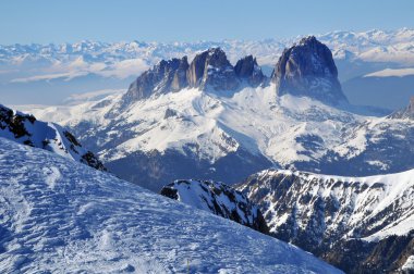 Ski resort in the Dolomities, Dolomiti - Italy in wintertime clipart