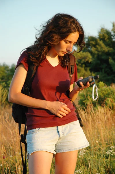 Girl with GPS navigator — Stock Photo, Image