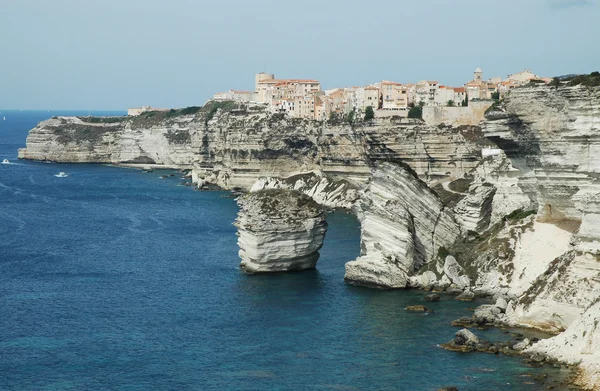 stock image Bonifacio old town on sea cliff, Corsica, France