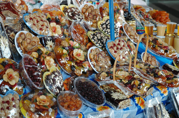 Candies and dried fruits in Yerevan market, Armenia