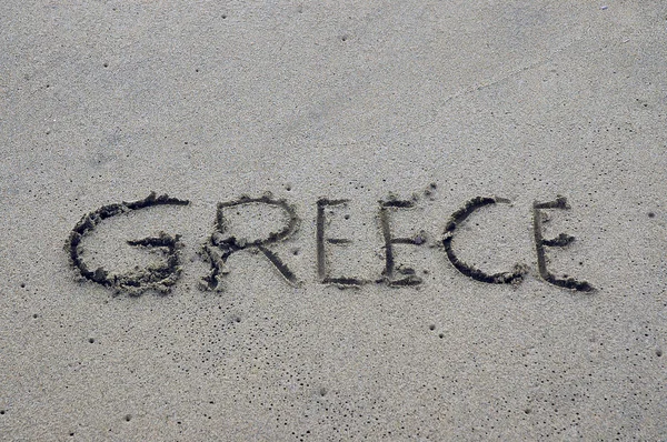 Griechenland, Buchstaben auf dem Sand — Stockfoto