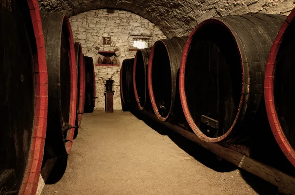Des tonneaux dans une cave à vin. Transylvanie, Roumanie — Photo