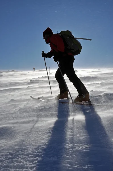 単独で高山ツーリング スキーヤー — ストック写真