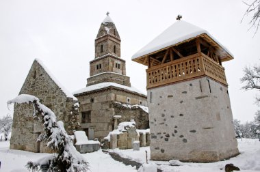 Densus Church in Romania, at winter clipart