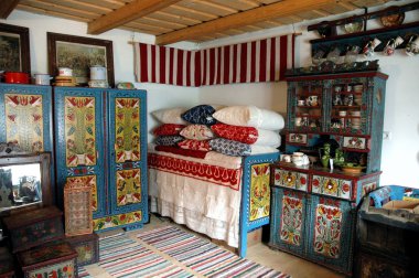 Traditional hungarian house interior in Transylvania, Romania clipart