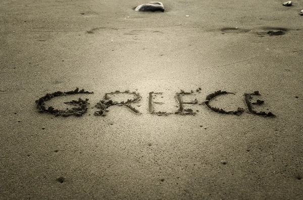 Griechenland, Buchstaben auf dem Sand — Stockfoto
