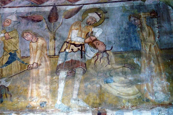 Ősi freskó, falfestmények, a Ghelinta — Stock Fotó