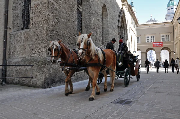 Koń napędzany przewozu turystów w salzburg, austria — Zdjęcie stockowe
