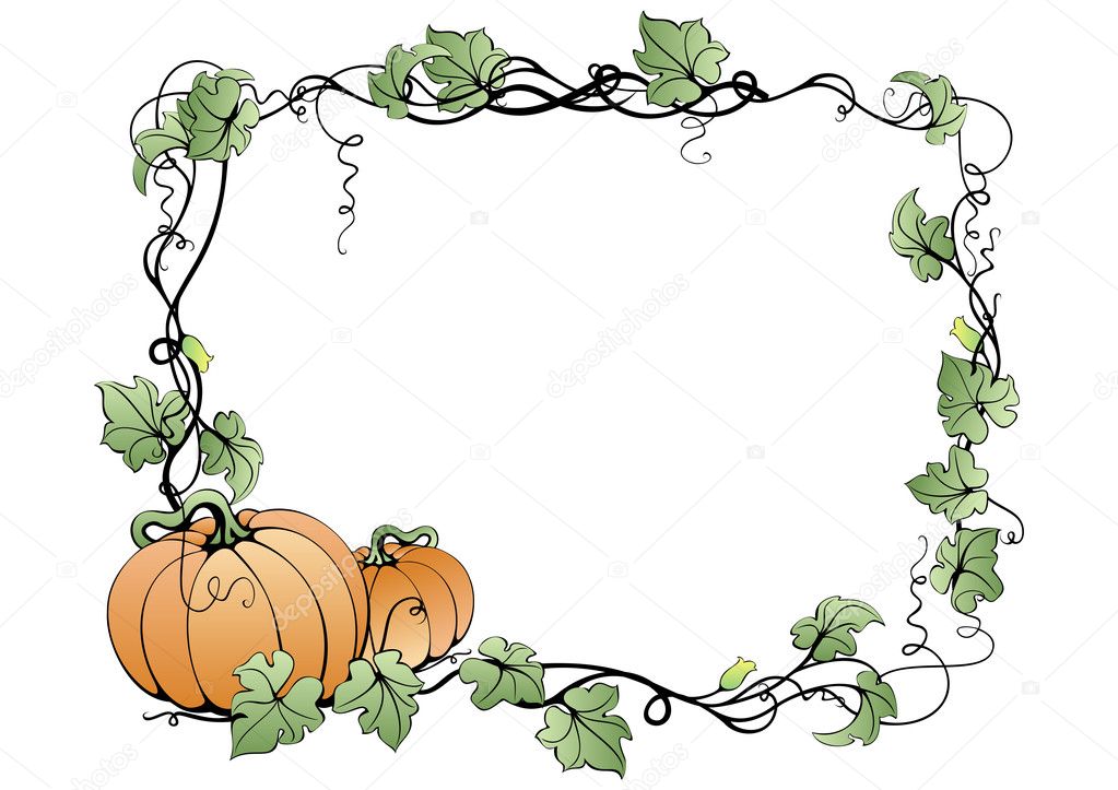 Abstract pumpkins and leaves in frame