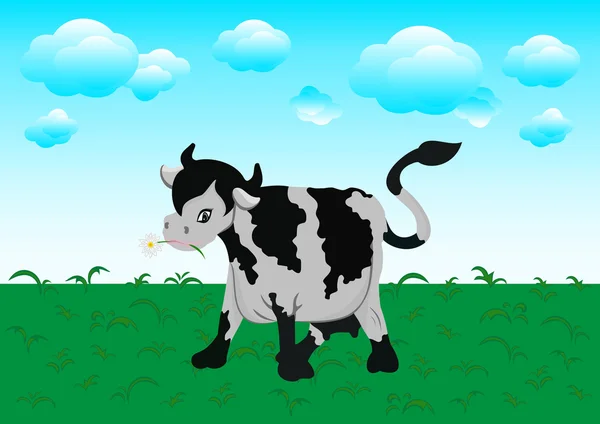Chewing cow on a meadow — Stock Vector