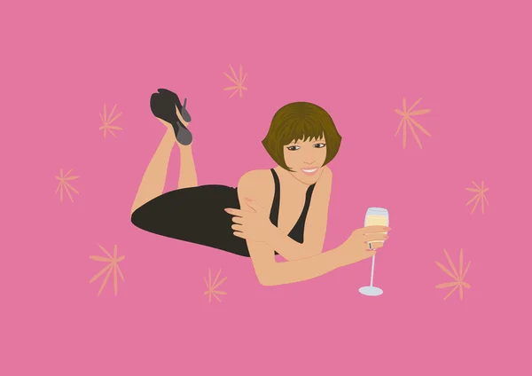 スパーク リング ワインのグラスを持つ女性 — ストックベクタ