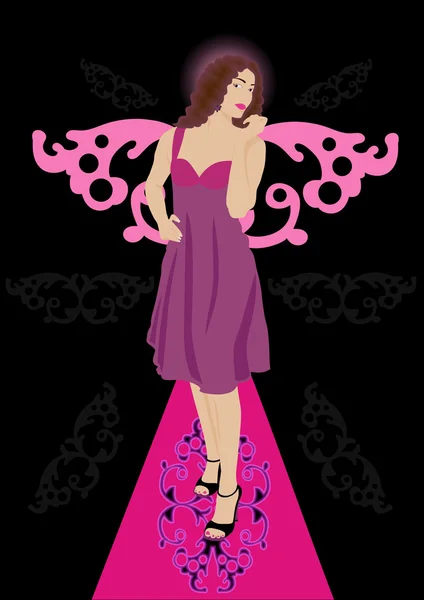 Beautiful lady with wings posing angel — Stock Vector
