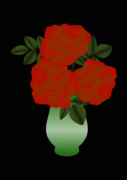 Κόκκινα τριαντάφυλλα σε ένα πράσινο βάζο — Διανυσματικό Αρχείο