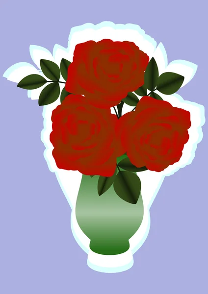 Rote Rosen in einer grünen Vase — Stockvektor