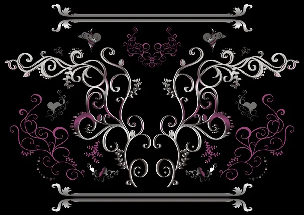 Adorno floral abstracto en colores lila y gris — Vector de stock