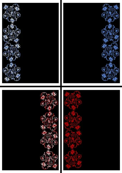 Abstrakte florale Ornamente in blauen und roten Farben — Stockvektor