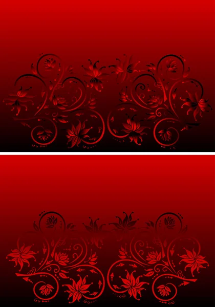 Abstract floral rode en zwarte ornament — Stockvector